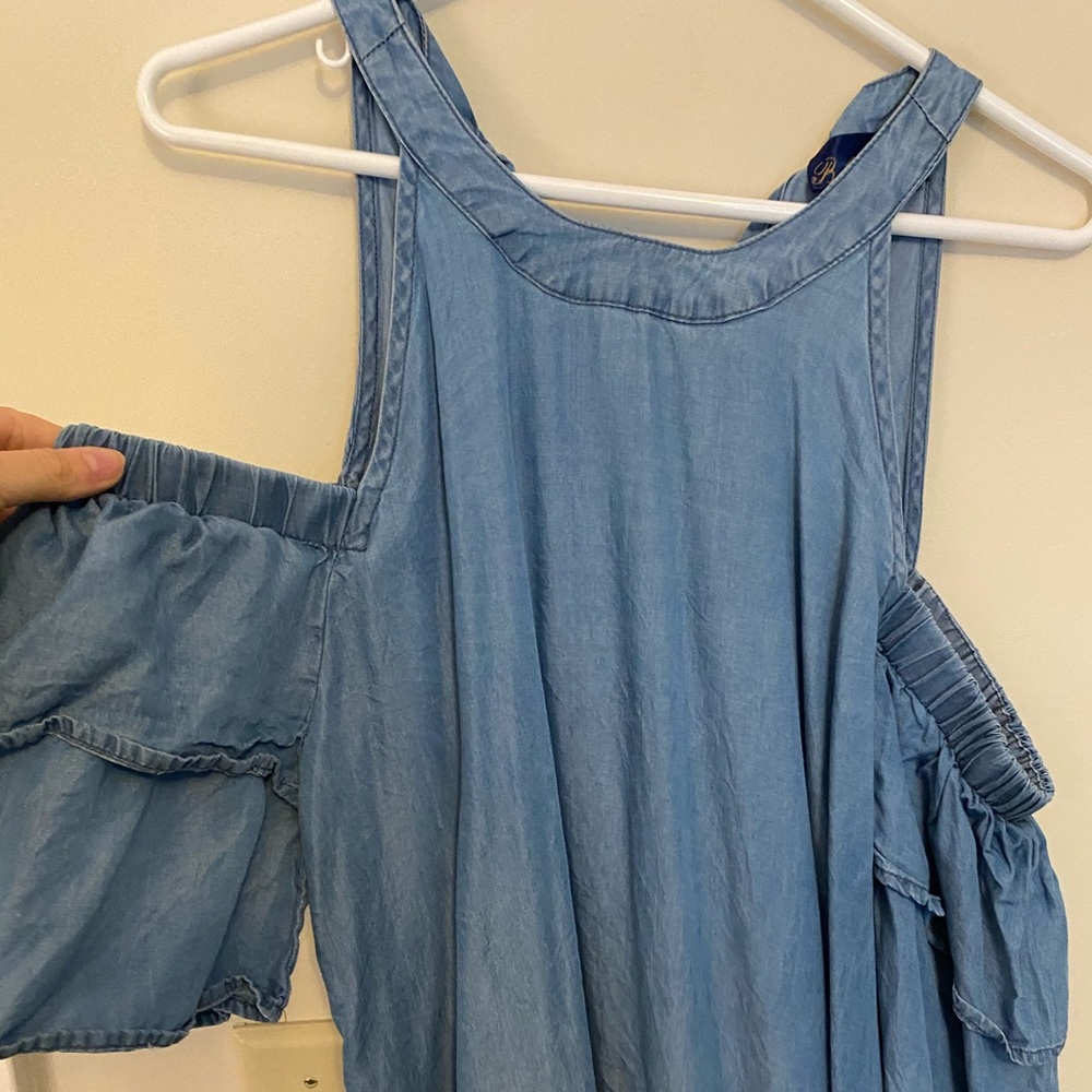 Denim cold shoulder top